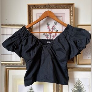 Abercrombie & Fitch Smocked Puff Sleeve Blouse in Black Small